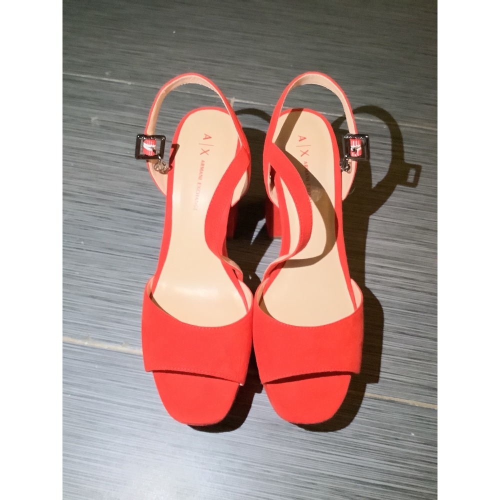 Armani‎ Exchange Red Suede Platform Block Heel Slingback Sandals Peep Toe Women